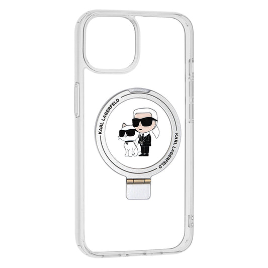 Husa MagSafe pentru Apple iPhone 14, Karl Lagerfeld, Ring Stand Karl & Choupette, Alba