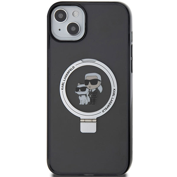 Husa MagSafe pentru Apple iPhone 14, Karl Lagerfeld, Ring Stand Karl & Choupette, Neagra
