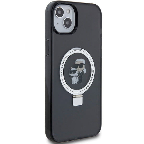 Husa MagSafe pentru Apple iPhone 14, Karl Lagerfeld, Ring Stand Karl & Choupette, Neagra
