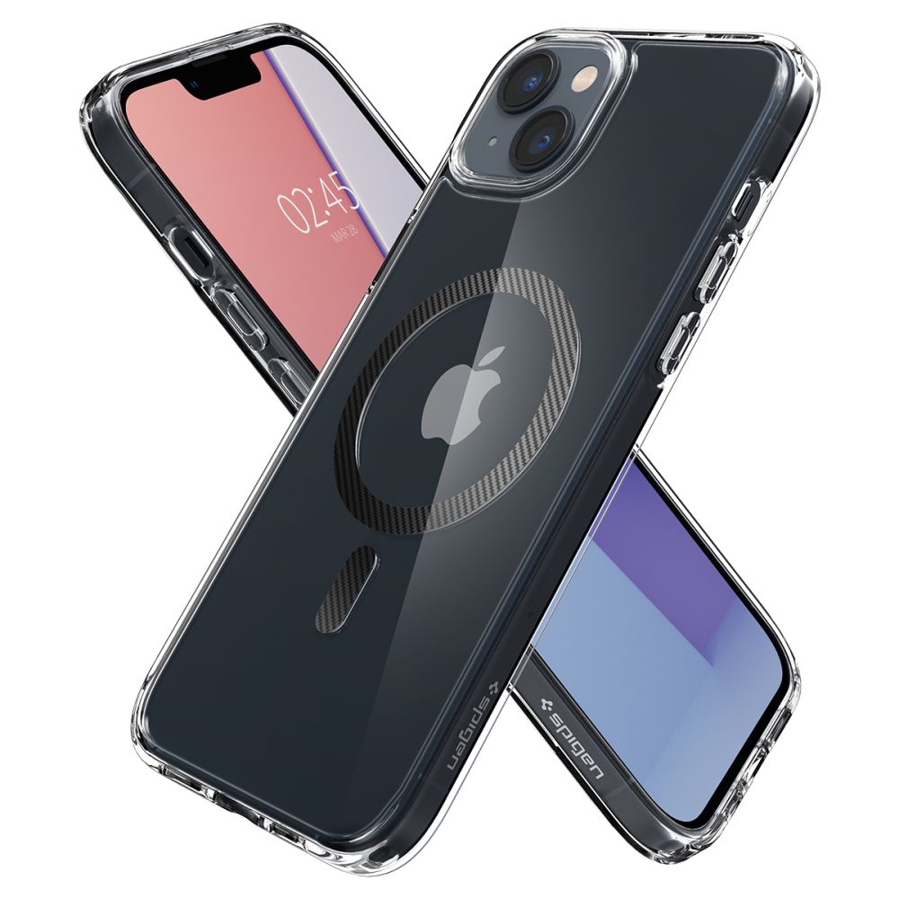Husa MagSafe pentru Apple iPhone 14 Plus, Spigen, Ultra Hybrid Carbon, Transparenta