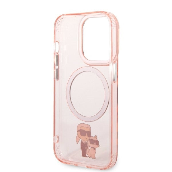 Husa MagSafe pentru Apple iPhone 14 Pro, Karl Lagerfeld, Ikonik Karl & Choupette, Roz