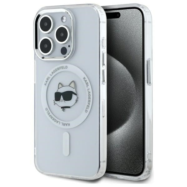 Husa MagSafe pentru Apple iPhone 14 Pro, Karl Lagerfeld, IML Metal Choupette's Head, Alba