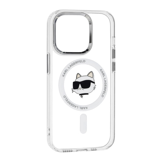 Husa MagSafe pentru Apple iPhone 14 Pro, Karl Lagerfeld, IML Metal Choupette's Head, Alba