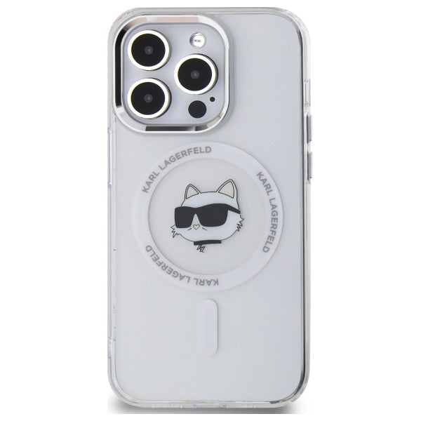 Husa MagSafe pentru Apple iPhone 14 Pro, Karl Lagerfeld, IML Metal Choupette's Head, Alba