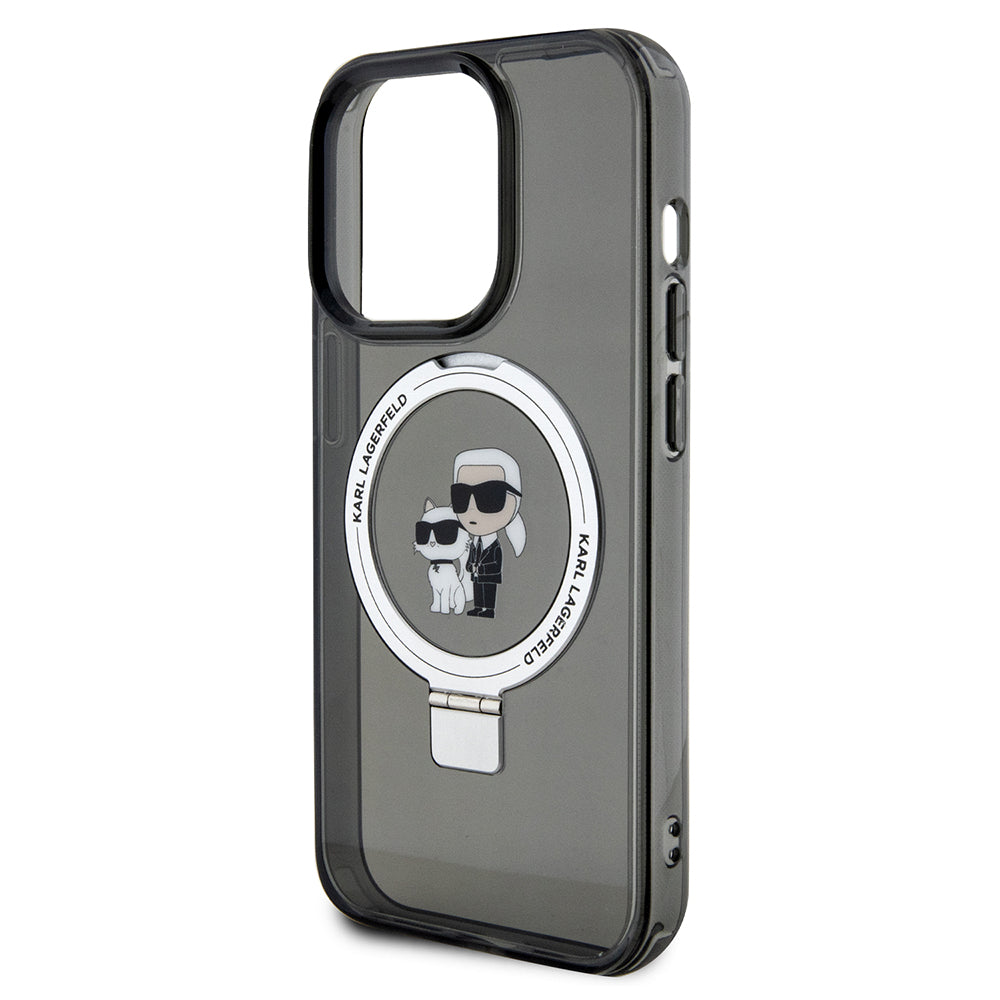 Husa MagSafe pentru Apple iPhone 14 Pro, Karl Lagerfeld, Ring Stand Karl & Choupette, Neagra