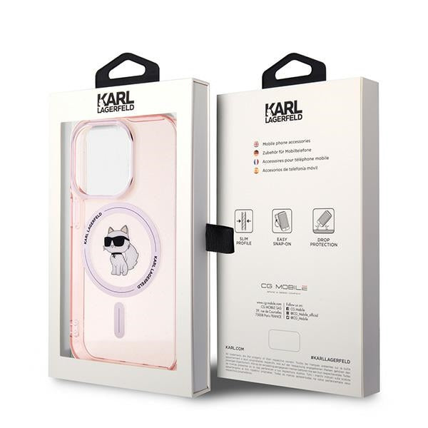 Husa MagSafe pentru Apple iPhone 14 Pro Max, Karl Lagerfeld, IML Choupette, Roz