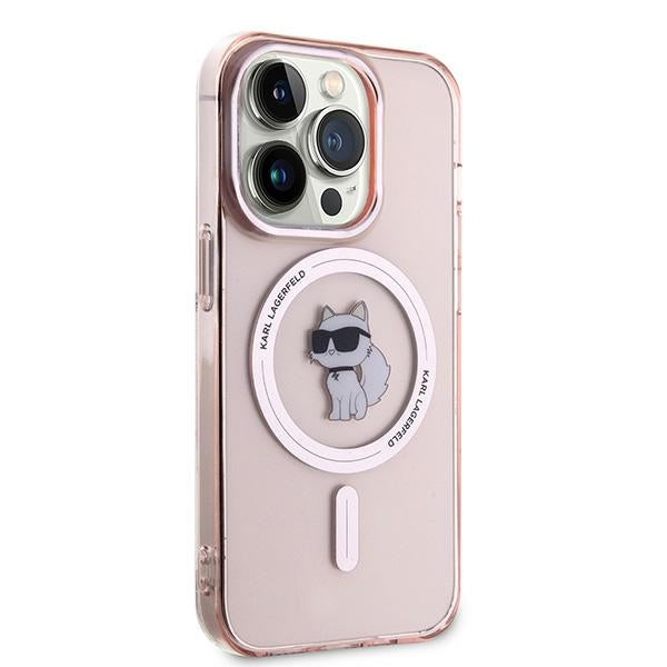 Husa MagSafe pentru Apple iPhone 14 Pro Max, Karl Lagerfeld, IML Choupette, Roz