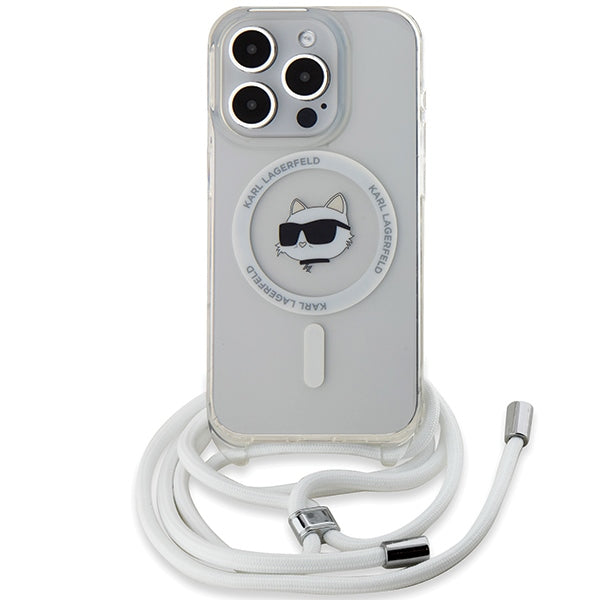 Husa MagSafe pentru Apple iPhone 14 Pro Max, Karl Lagerfeld, IML Crossbody Choupette's Head with Strap, Transparenta