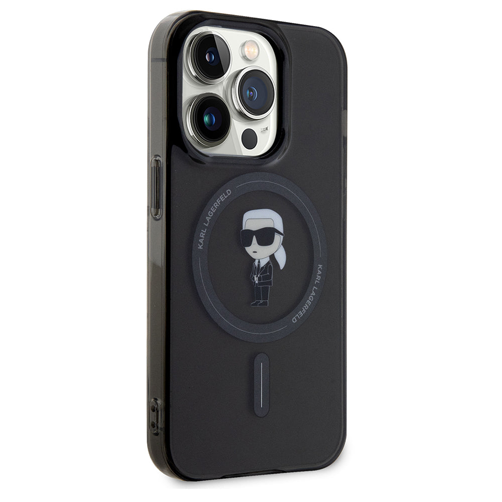 Husa MagSafe pentru Apple iPhone 14 Pro Max, Karl Lagerfeld, IML Ikonik Karl, Neagra