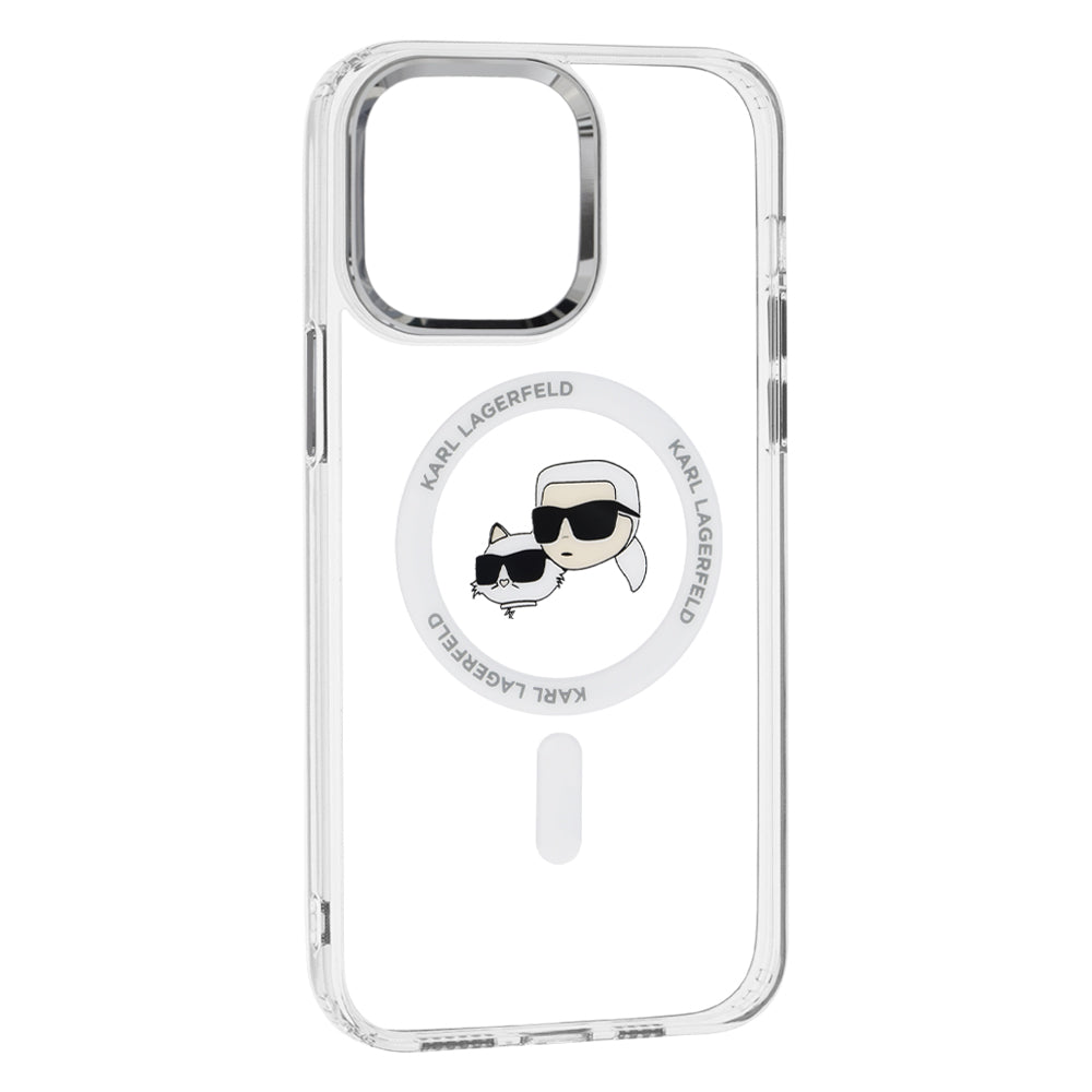 Husa MagSafe pentru Apple iPhone 14 Pro Max, Karl Lagerfeld, IML Metal Karl & Choupette's Heads, Alba