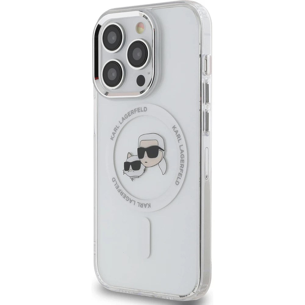 Husa MagSafe pentru Apple iPhone 14 Pro Max, Karl Lagerfeld, IML Metal Karl & Choupette's Heads, Alba