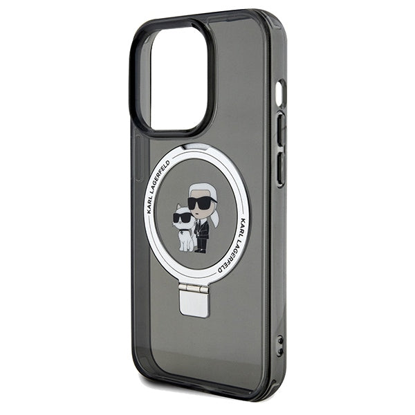 Husa MagSafe pentru Apple iPhone 14 Pro Max, Karl Lagerfeld, Ring Stand Karl & Choupette, Neagra