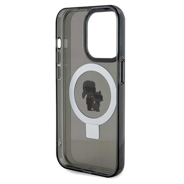 Husa MagSafe pentru Apple iPhone 14 Pro Max, Karl Lagerfeld, Ring Stand Karl & Choupette, Neagra