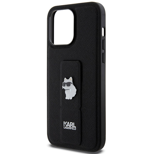 Husa MagSafe pentru Apple iPhone 14 Pro Max, Karl Lagerfeld, Saffiano Gripstand Choupette, Neagra