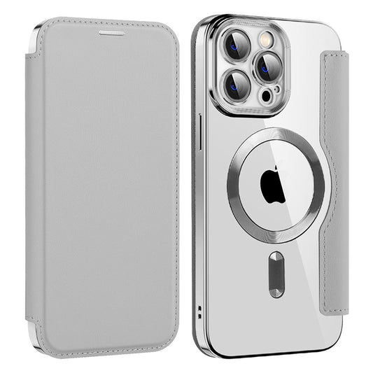Husa MagSafe pentru Apple iPhone 14 Pro Max, Techsuit, SmartMag Book, Gri