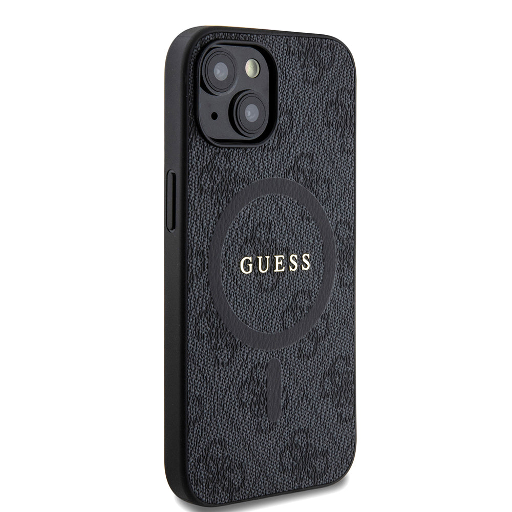 Husa MagSafe pentru Apple iPhone 15, Guess, 4G Ring Classic Logo, Neagra
