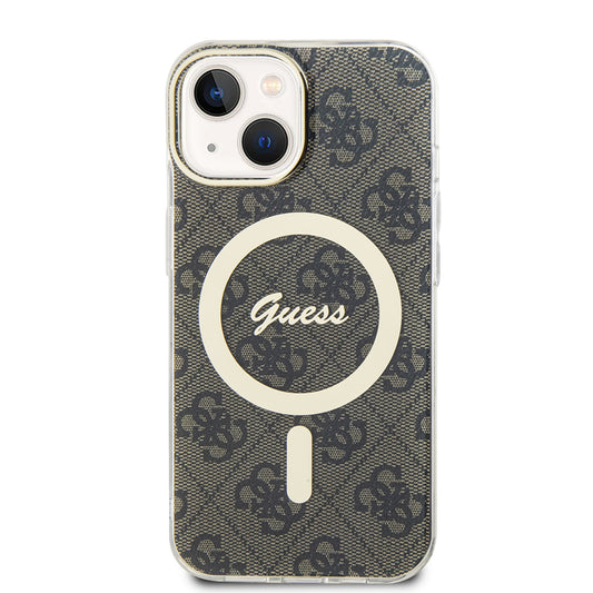 Husa MagSafe pentru Apple iPhone 15, Guess, IML 4G, Maro