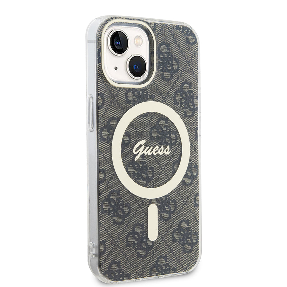 Husa MagSafe pentru Apple iPhone 15, Guess, IML 4G, Maro
