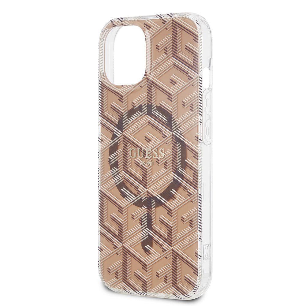 Husa MagSafe pentru Apple iPhone 15, Guess, IML Gcube, Maro