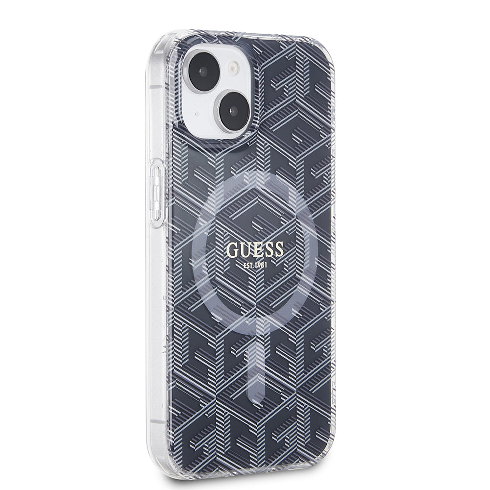 Husa MagSafe pentru Apple iPhone 15, Guess, IML Gcube, Neagra