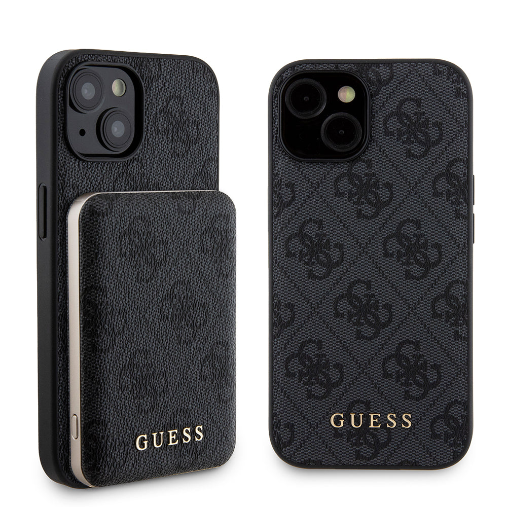 Husa MagSafe pentru Apple iPhone 15, Guess, Powerbank 4G Metal Logo, Neagra