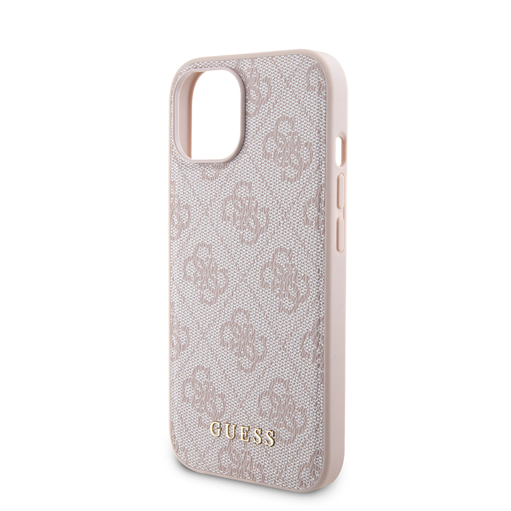 Husa MagSafe pentru Apple iPhone 15, Guess, Powerbank 4G Metal Logo, Roz