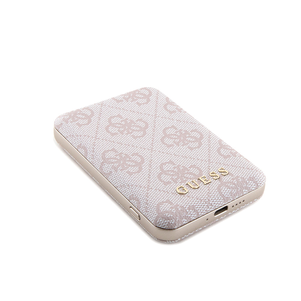 Husa MagSafe pentru Apple iPhone 15, Guess, Powerbank 4G Metal Logo, Roz
