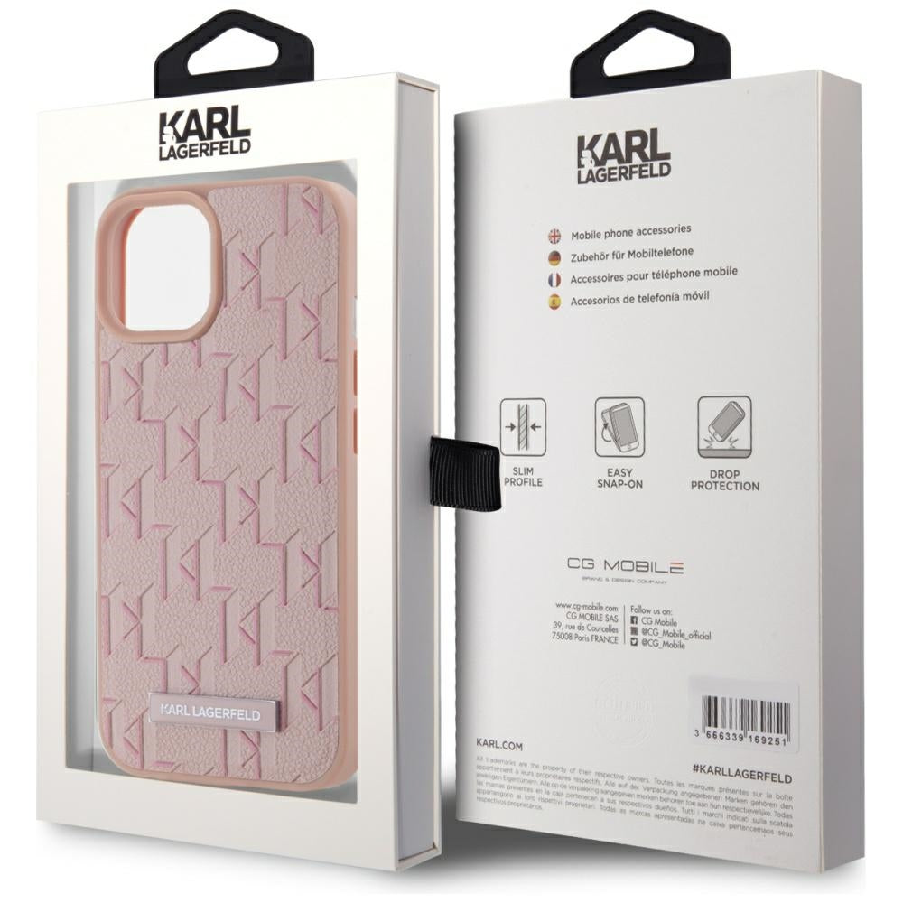 Husa MagSafe pentru Apple iPhone 15, Karl Lagerfeld, Hot Stamp, Roz
