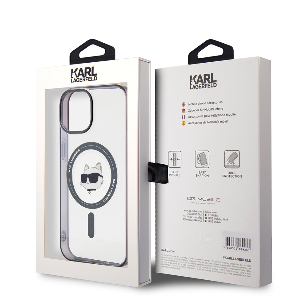Husa MagSafe pentru Apple iPhone 15, Karl Lagerfeld, IML Choupette's Head, Transparenta