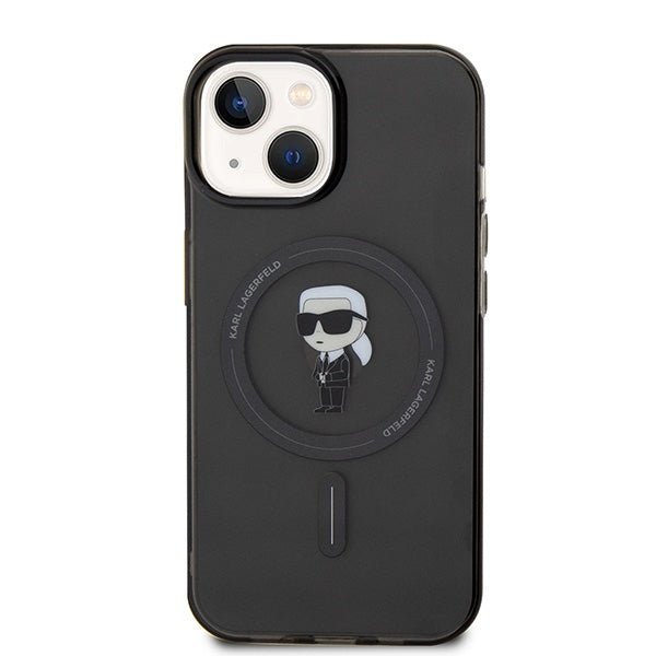 Husa MagSafe pentru Apple iPhone 15, Karl Lagerfeld, IML Ikonik Karl, Neagra