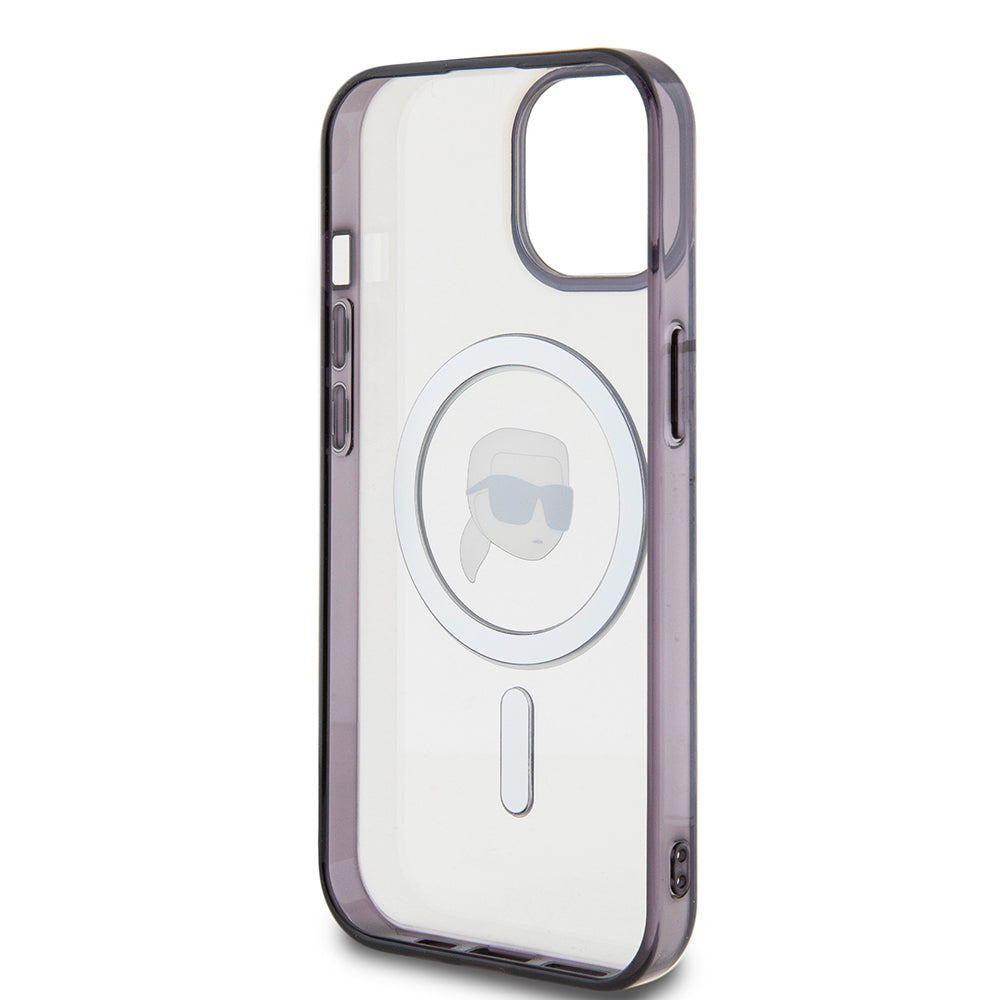 Husa MagSafe pentru Apple iPhone 15, Karl Lagerfeld, IML Karl's Head, Transparenta