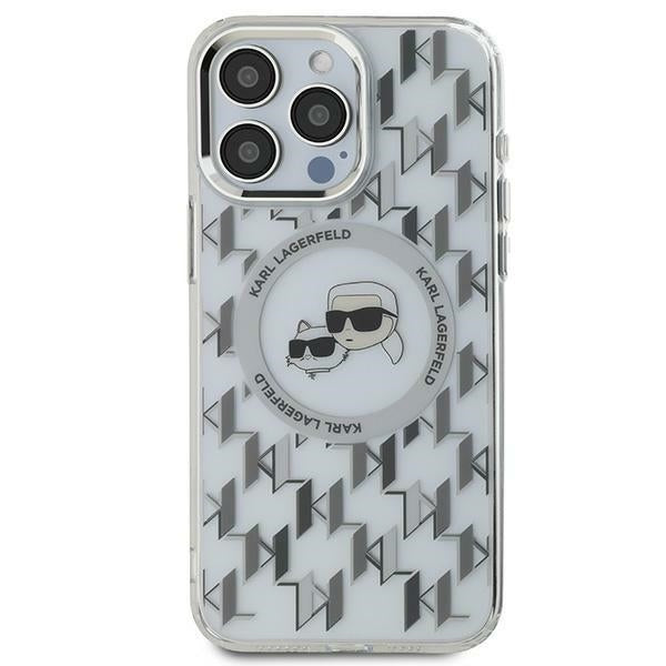 Husa MagSafe pentru Apple iPhone 15, Karl Lagerfeld, IML Monogram Karl & Choupette's Heads, Transparenta
