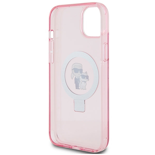 Husa MagSafe pentru Apple iPhone 15, Karl Lagerfeld, Ring Stand Karl & Choupette, Roz