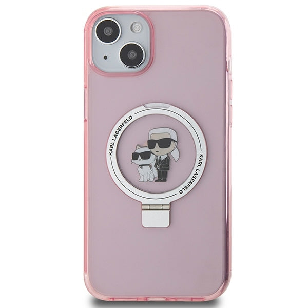 Husa MagSafe pentru Apple iPhone 15, Karl Lagerfeld, Ring Stand Karl & Choupette, Roz