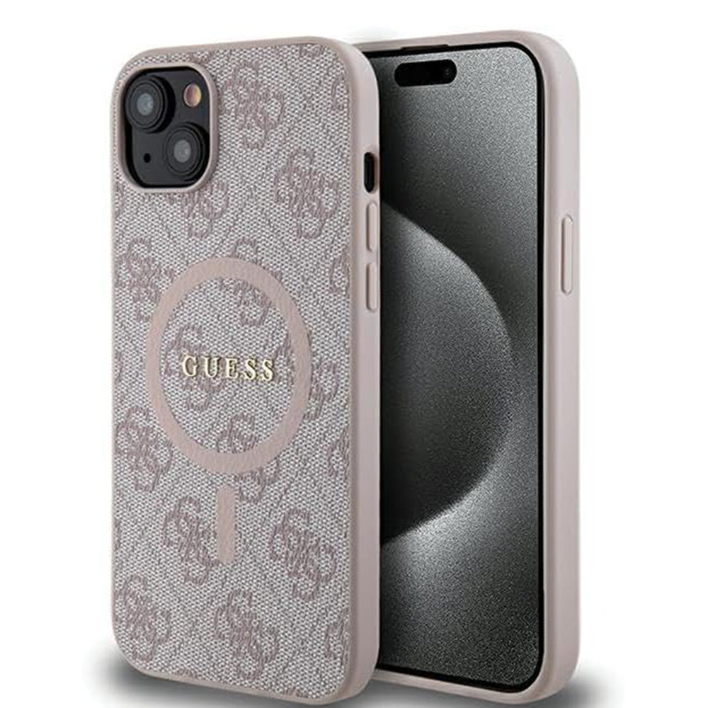 Husa MagSafe pentru Apple iPhone 15 Plus, Guess, 4G Collection, Roz