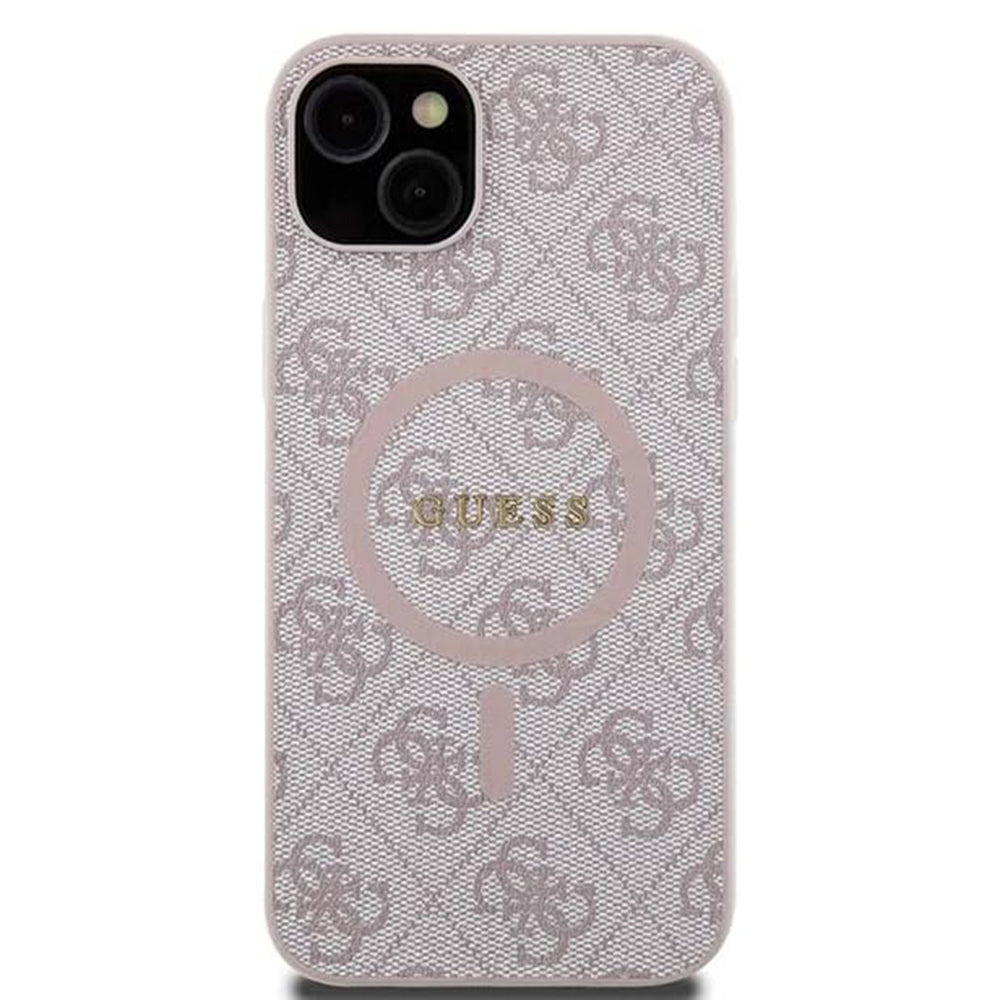 Husa MagSafe pentru Apple iPhone 15 Plus, Guess, 4G Collection, Roz