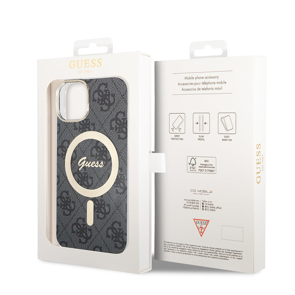 Husa MagSafe pentru Apple iPhone 15 Plus, Guess, IML 4G, Neagra