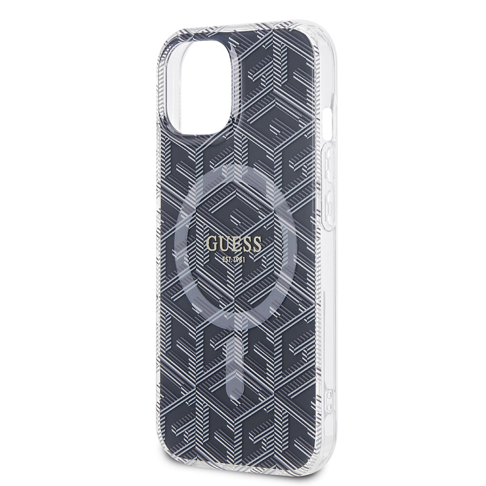 Husa MagSafe pentru Apple iPhone 15 Plus, Guess, IML Gcube, Neagra