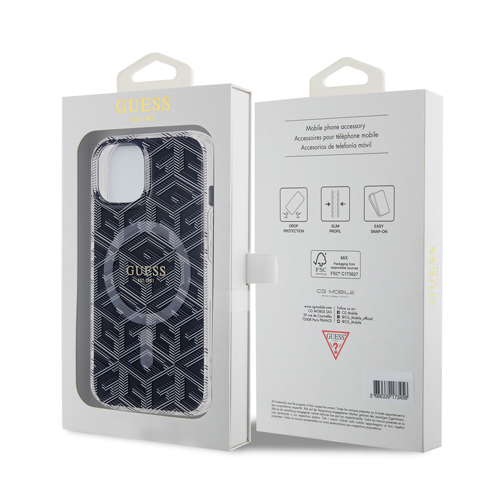 Husa MagSafe pentru Apple iPhone 15 Plus, Guess, IML Gcube, Neagra