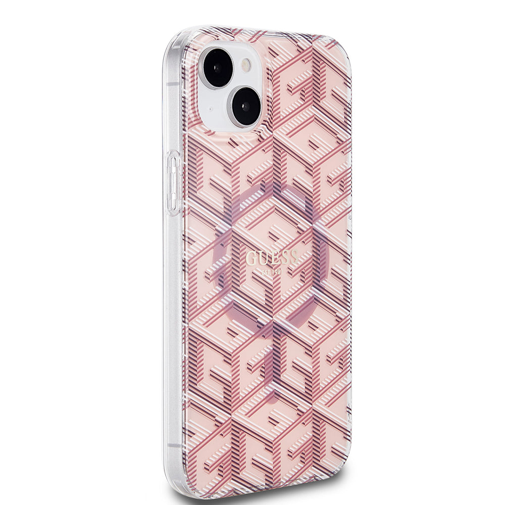 Husa MagSafe pentru Apple iPhone 15 Plus, Guess, IML Gcube, Roz
