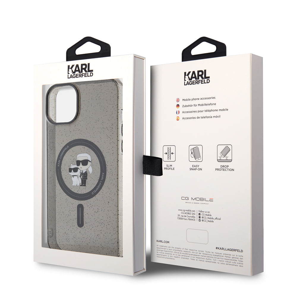 Husa MagSafe pentru Apple iPhone 15 Plus, Karl Lagerfeld, Glitter, Neagra