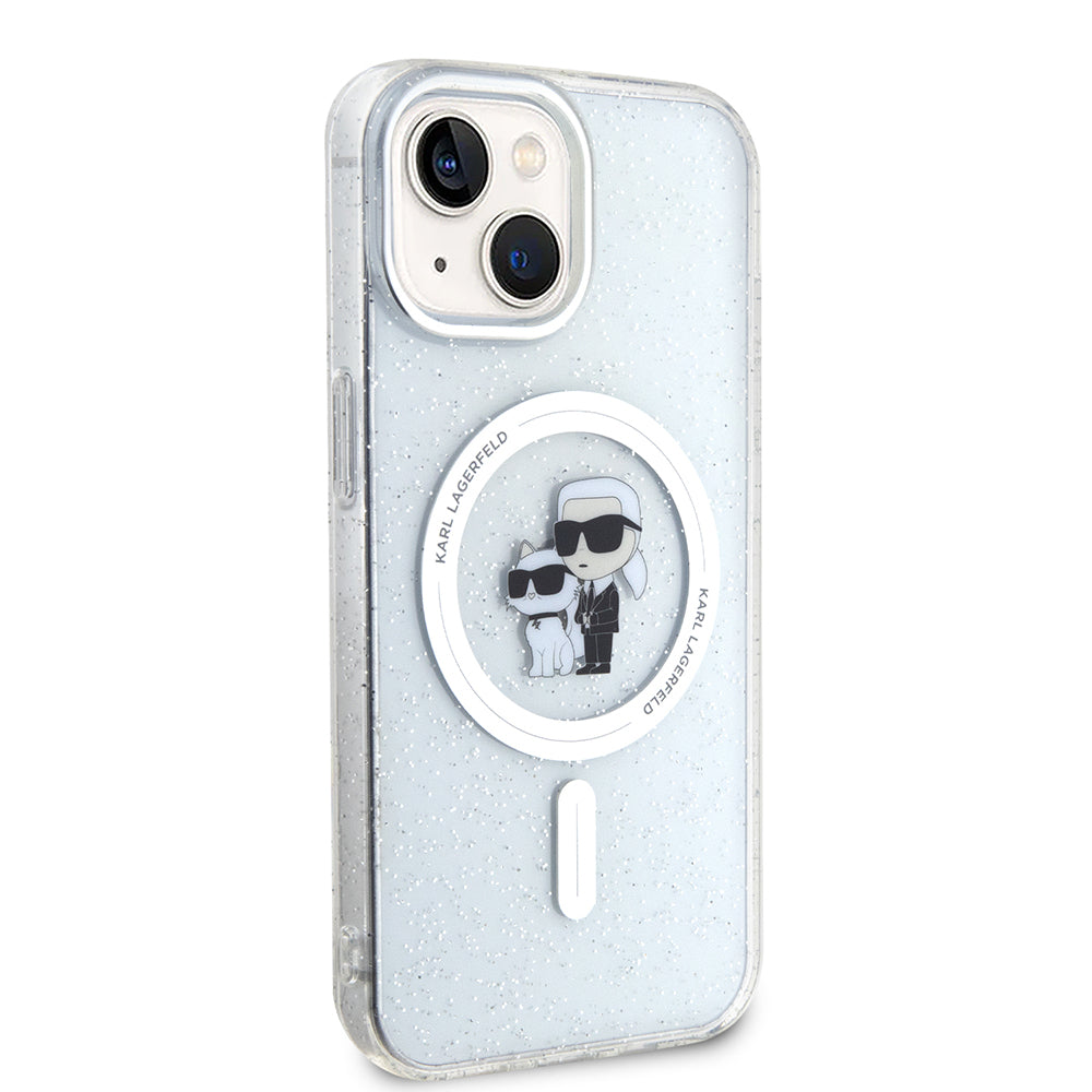 Husa MagSafe pentru Apple iPhone 15 Plus, Karl Lagerfeld, Glitter Karl & Choupette, Transparenta