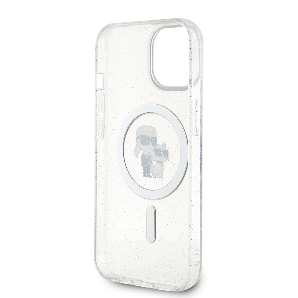 Husa MagSafe pentru Apple iPhone 15 Plus, Karl Lagerfeld, Glitter Karl & Choupette, Transparenta
