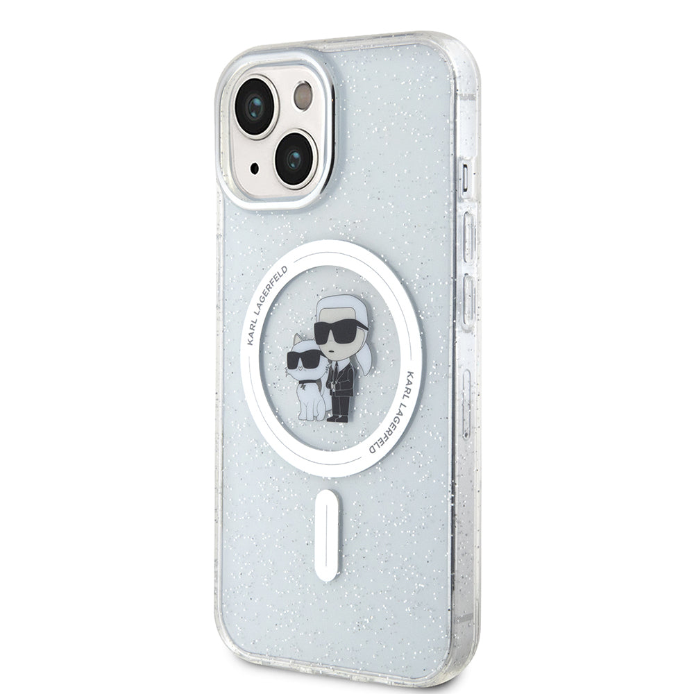 Husa MagSafe pentru Apple iPhone 15 Plus, Karl Lagerfeld, Glitter Karl & Choupette, Transparenta