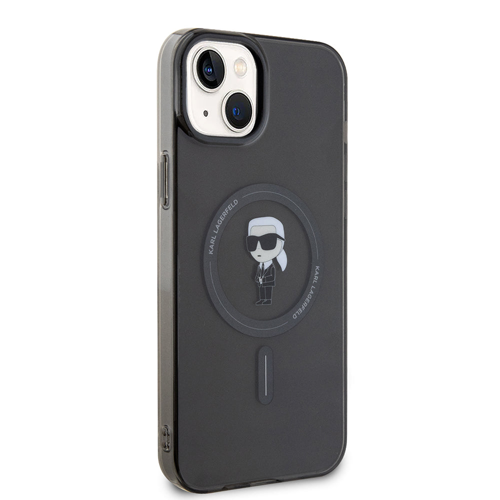 Husa MagSafe pentru Apple iPhone 15 Plus, Karl Lagerfeld, IML Ikonik Karl, Neagra