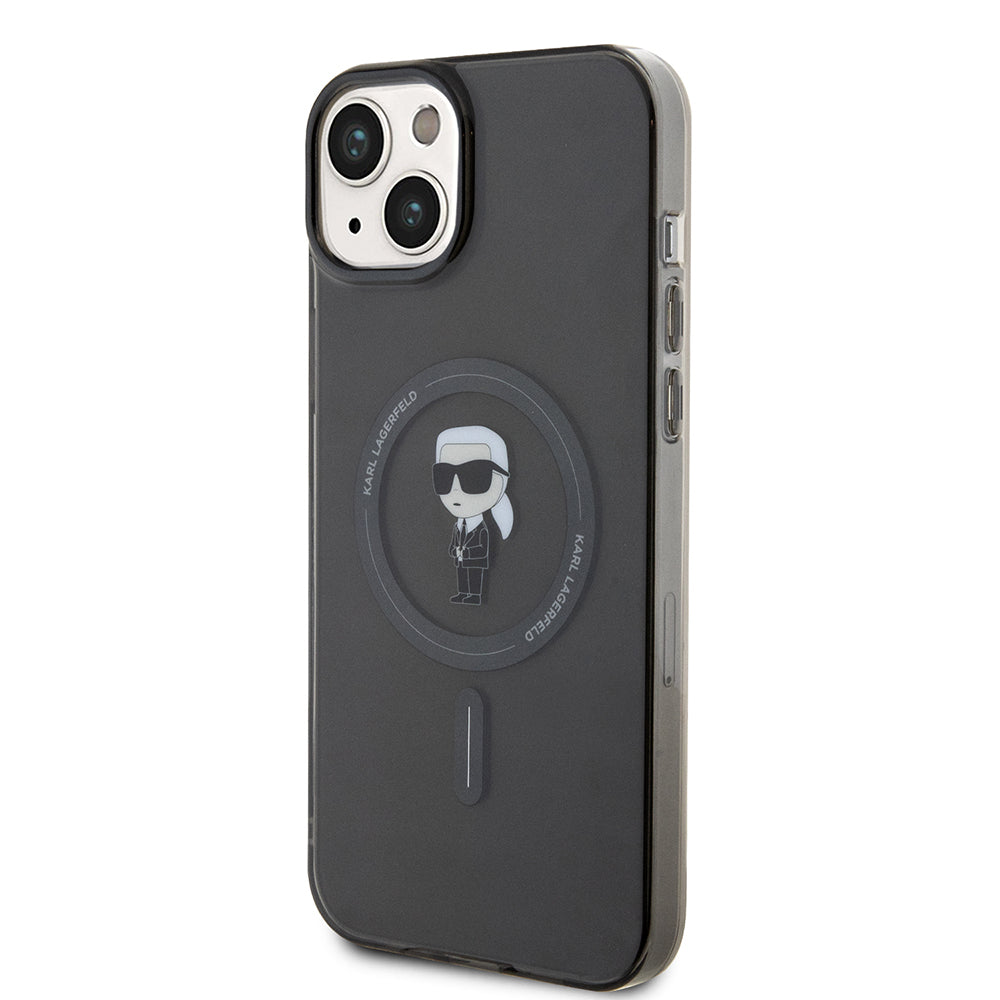 Husa MagSafe pentru Apple iPhone 15 Plus, Karl Lagerfeld, IML Ikonik Karl, Neagra