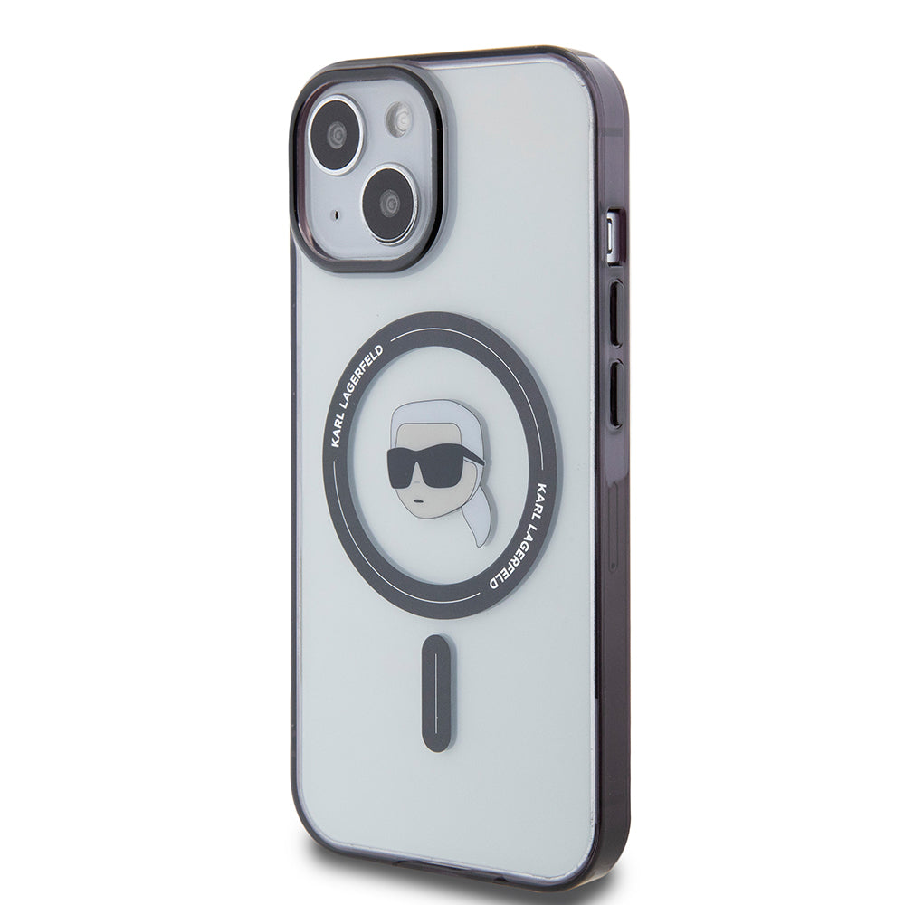 Husa MagSafe pentru Apple iPhone 15 Plus, Karl Lagerfeld, IML Karl's Head, Transparenta