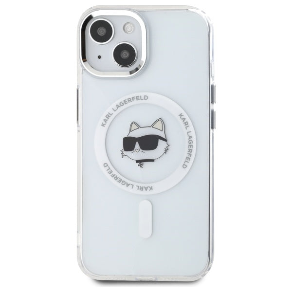 Husa MagSafe pentru Apple iPhone 15 Plus, Karl Lagerfeld, IML Metal Choupette's Head, Alba