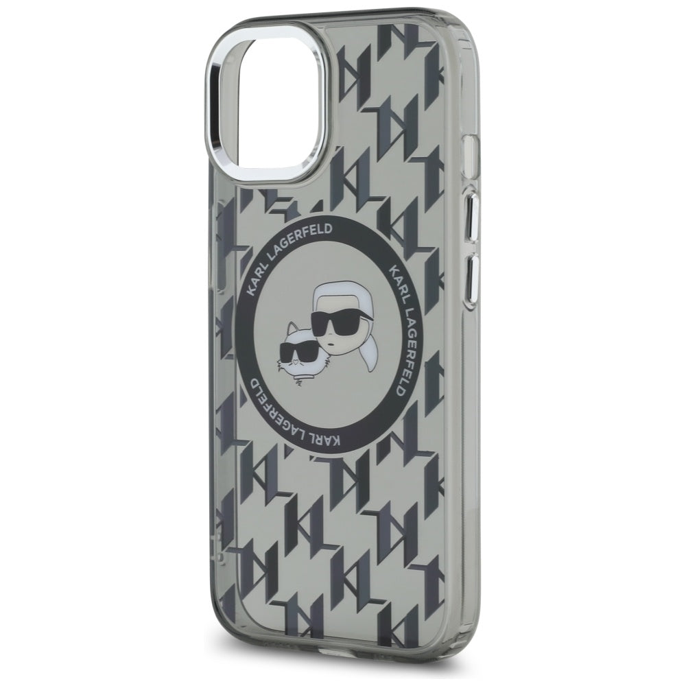 Husa MagSafe pentru Apple iPhone 15 Plus, Karl Lagerfeld, IML Monogram Karl & Choupette's Heads, Neagra