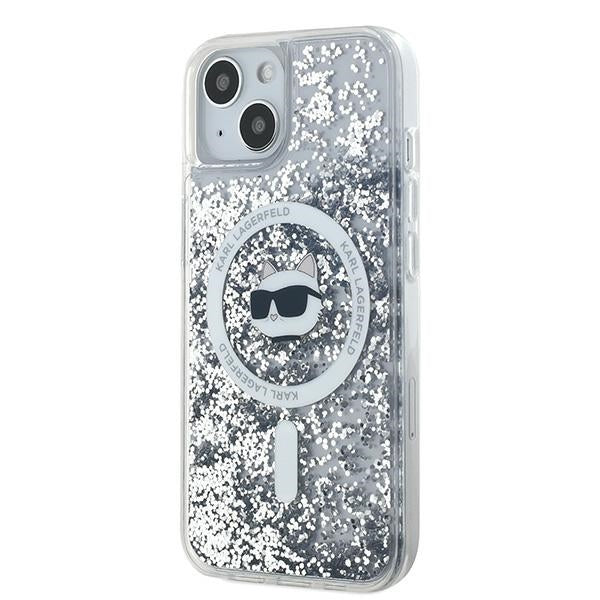 Husa MagSafe pentru Apple iPhone 15 Plus, Karl Lagerfeld, Liquid Glitter Choupette's Head, Transparenta